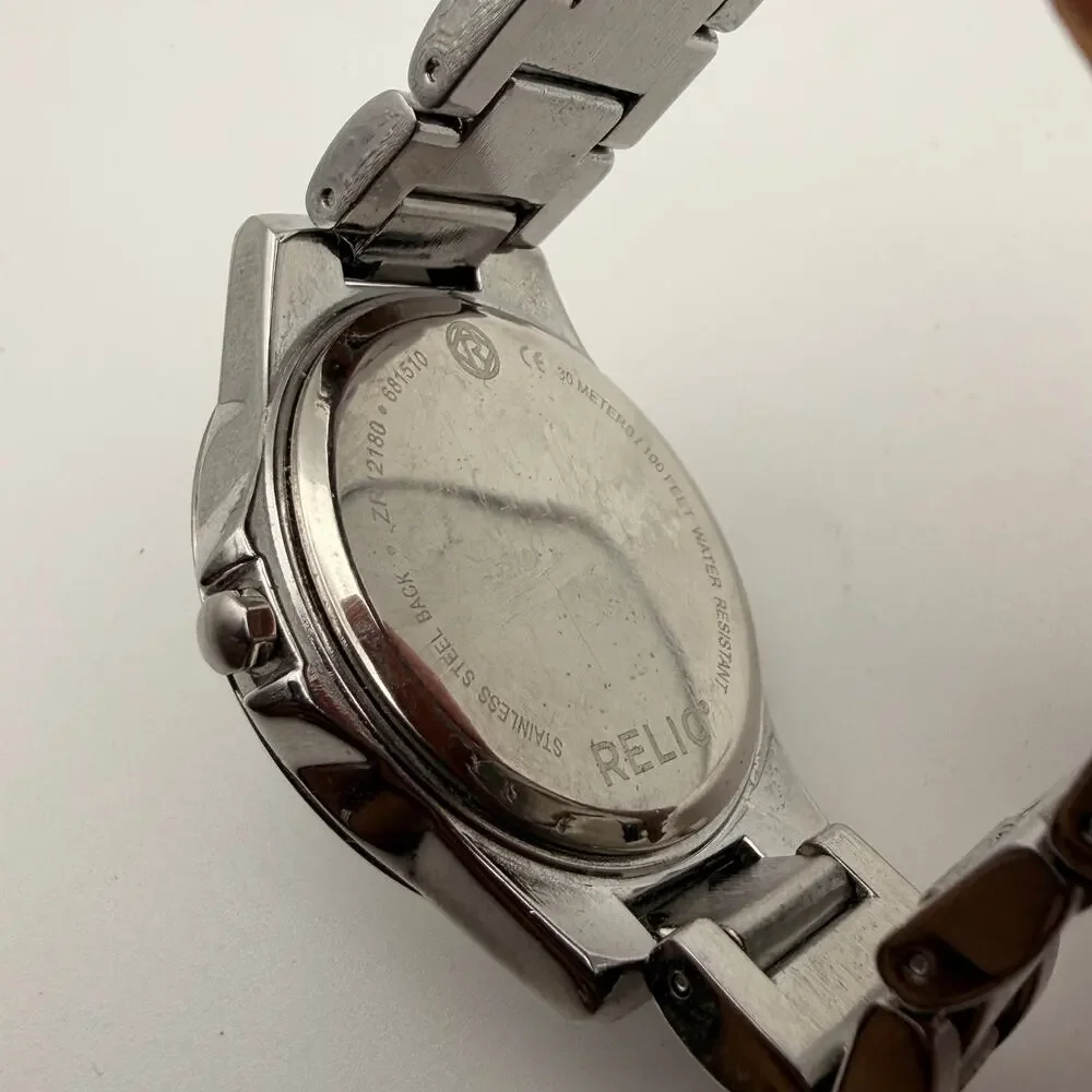 Relic by Fossil Karsen Crystal Accent Silver-Tone Watch Working New Battery